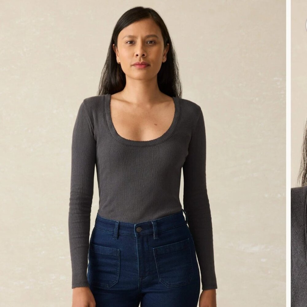 FAHERTY Pacific Pointelle Scoop Neck - Washed Black XS